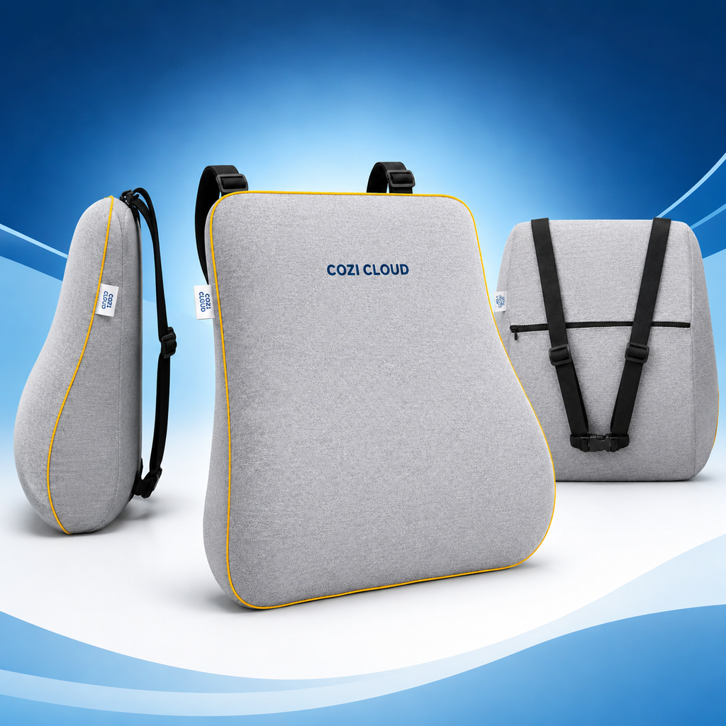 Cozi Cloud CloudNest B1 Thin Memory Foam Backrest Pillow for Car & Chair – Dual Adjustable Straps