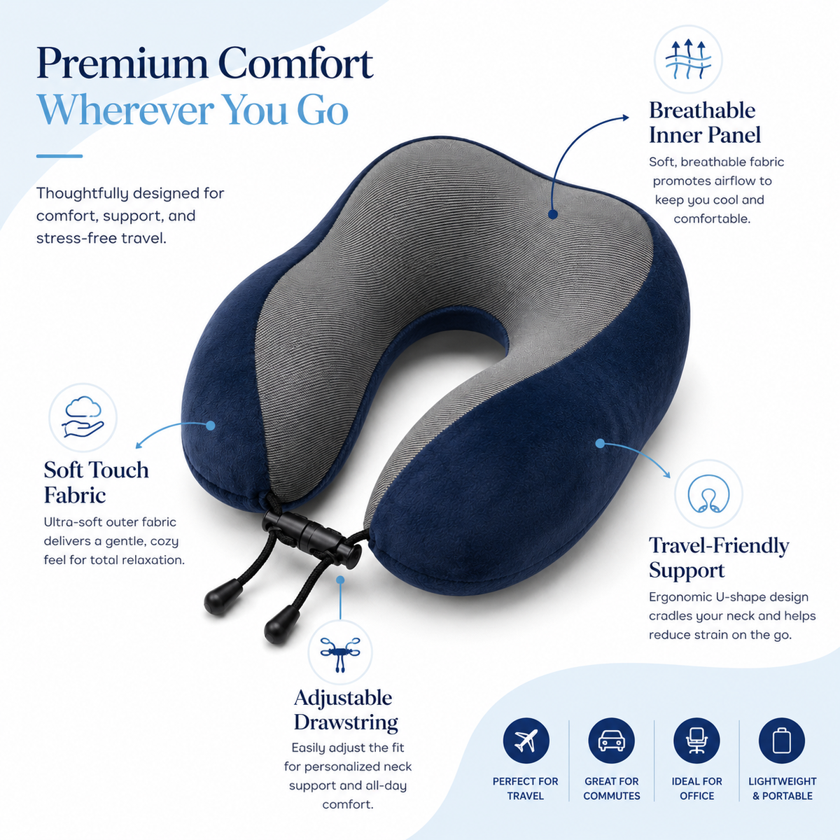 Cozi Cloud Travel Neck Pillow with Eye Mask |  Complete 4 in 1 Travel Pack