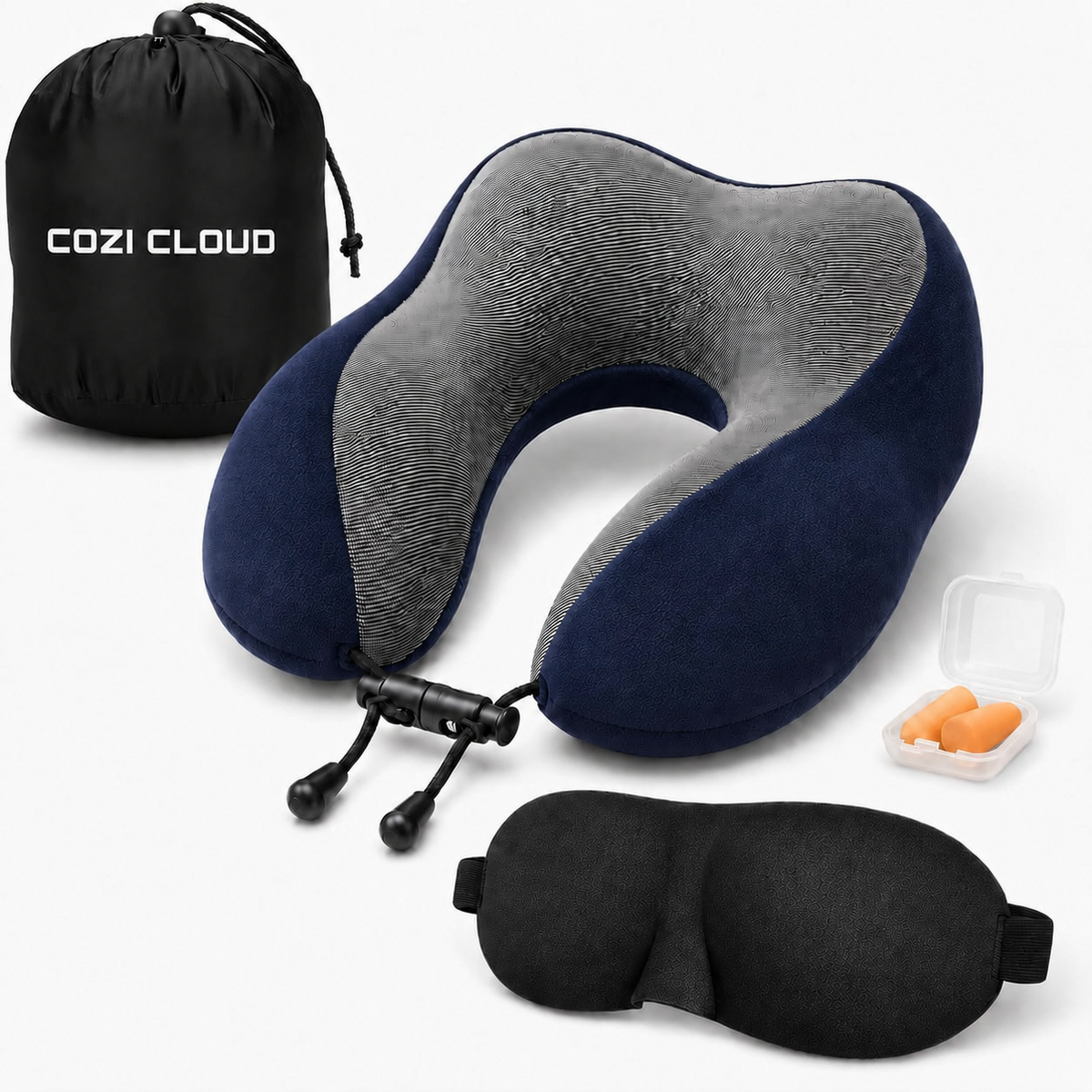 Cozi Cloud Travel Neck Pillow with Eye Mask |  Complete 4 in 1 Travel Pack