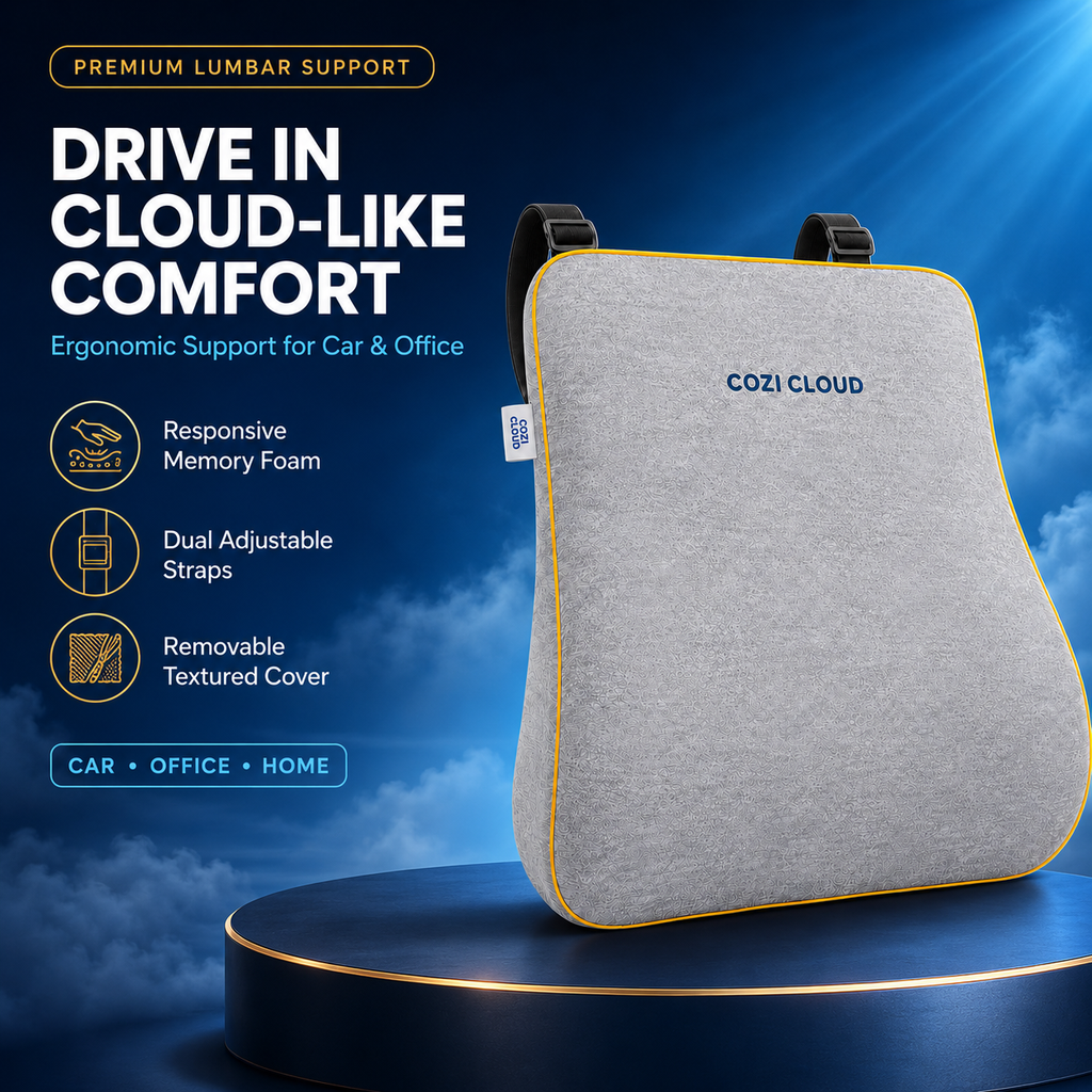 Cozi Cloud CloudNest B1 Thin Memory Foam Backrest Pillow for Car & Chair – Dual Adjustable Straps