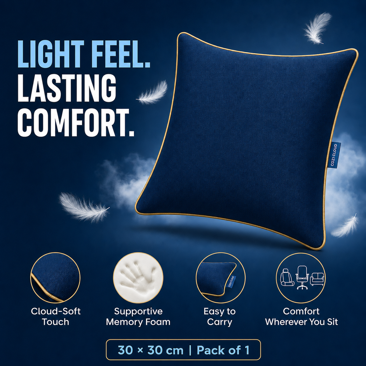 Cozi Cloud Luxe Velvet Memory Foam Cushion – 12x12 Inch