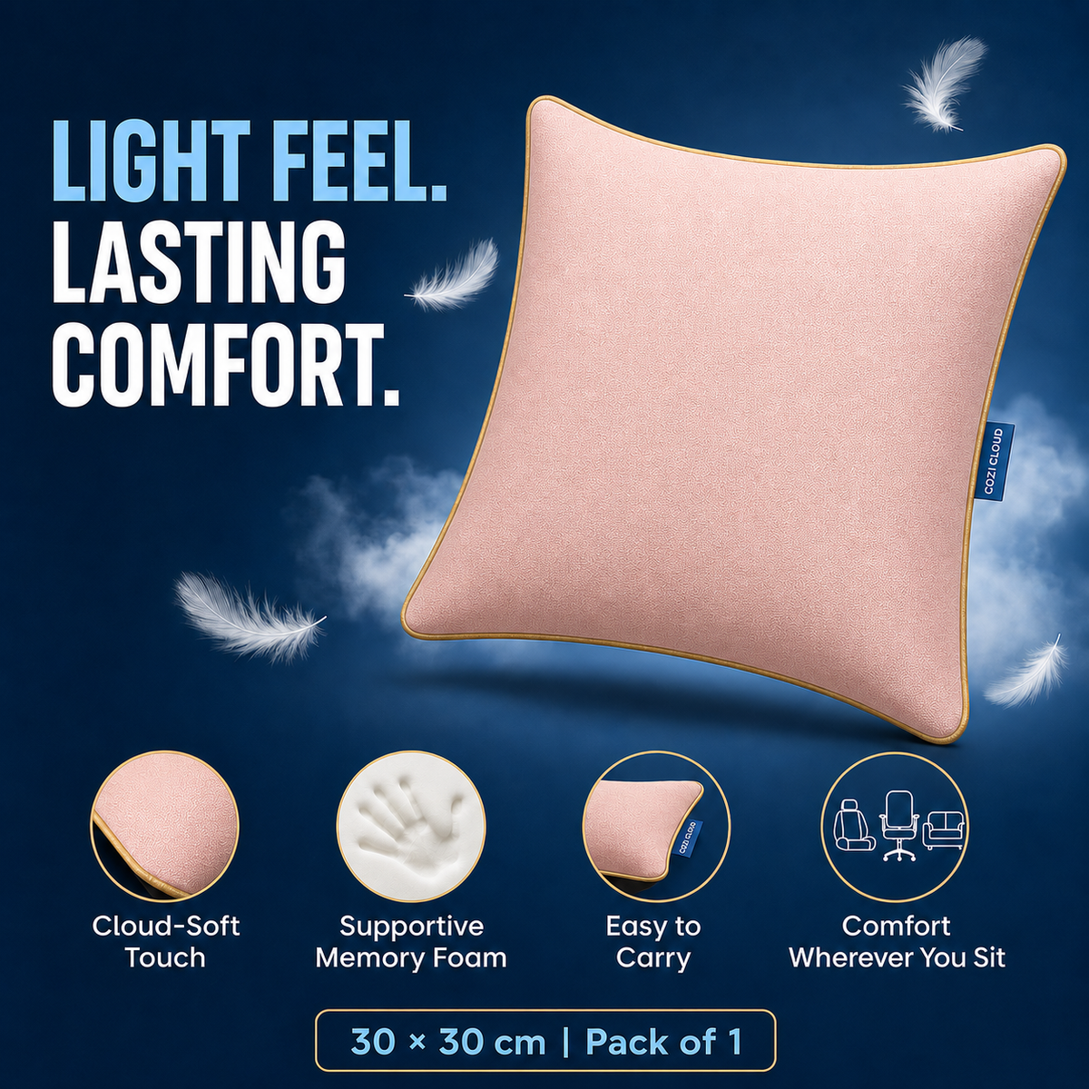 Cozi Cloud Luxe Velvet Memory Foam Cushion – 12x12 Inch