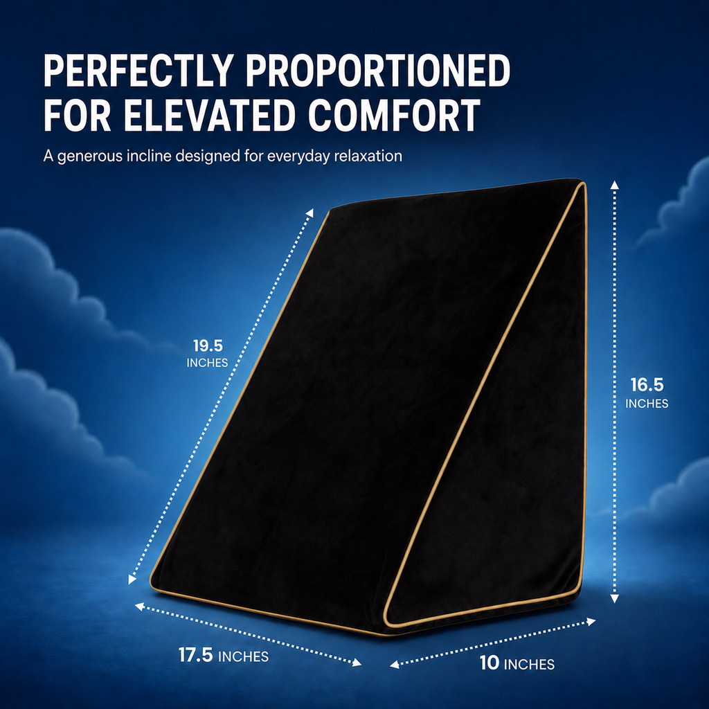 Black wedge pillow with a memory foam layer and supportive HR foam base