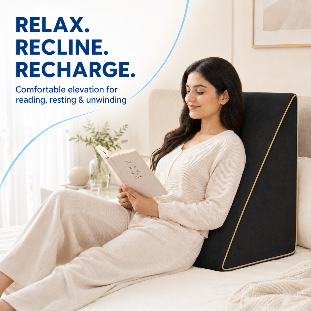 Multipurpose black wedge pillow positions for the back, knees and legs