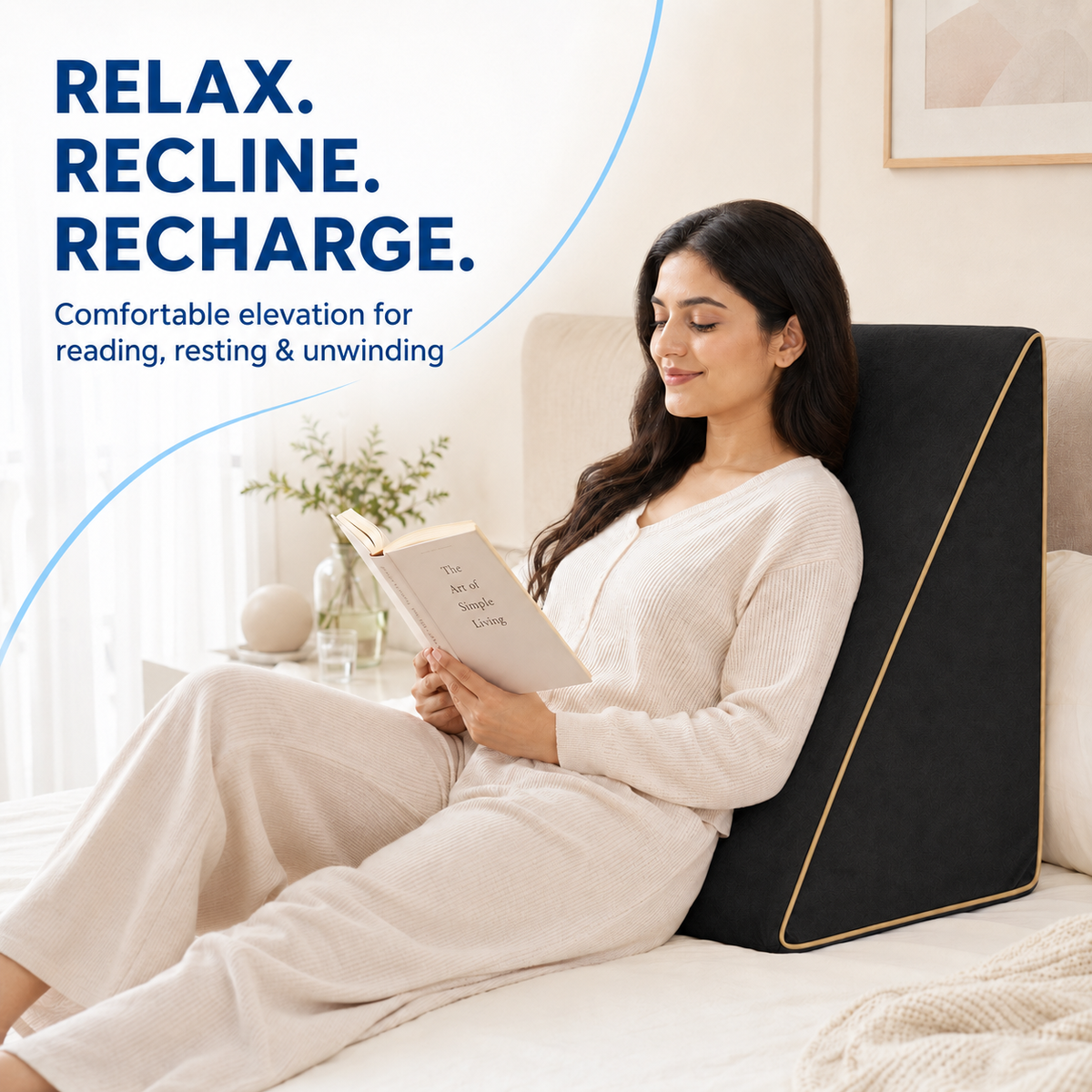 Multipurpose black wedge pillow positions for the back, knees and legs