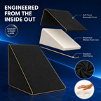 Side profile of black triangular wedge pillow with an inclined surface