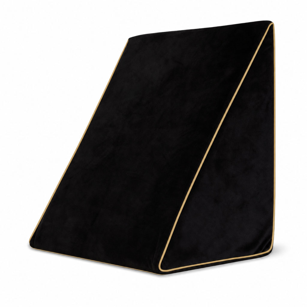 Cozi Cloud black memory foam wedge pillow with premium gold piping