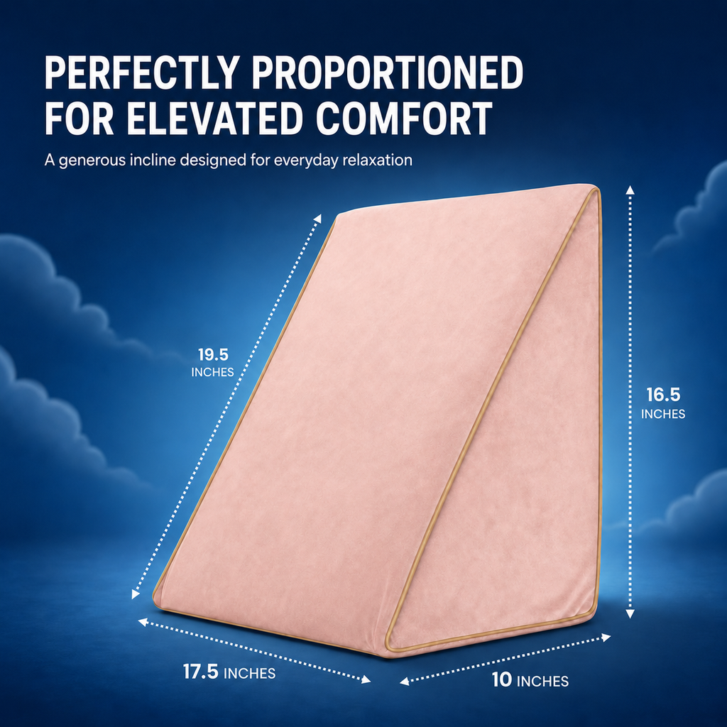 Blush pink wedge pillow with a removable cover and concealed zipper